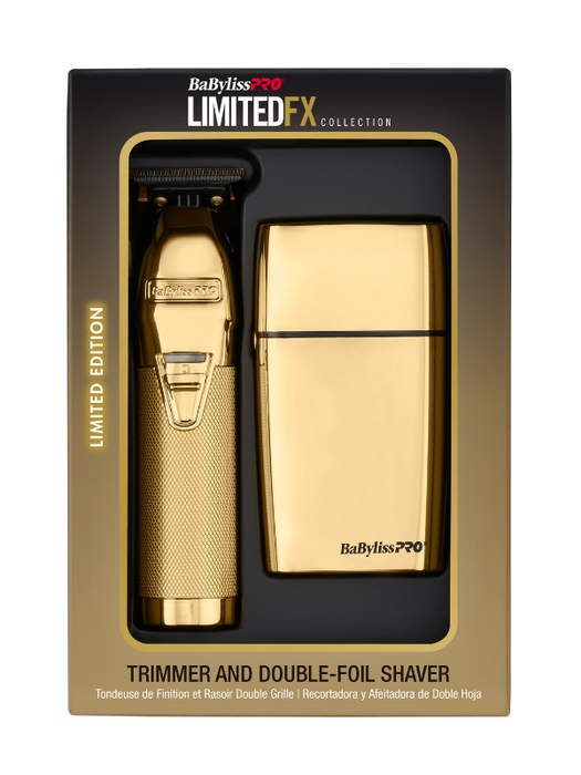 BaBylissPRO LimitedFX Collection Trimmer and Double-Foil Shaver Gold Combo Packaging