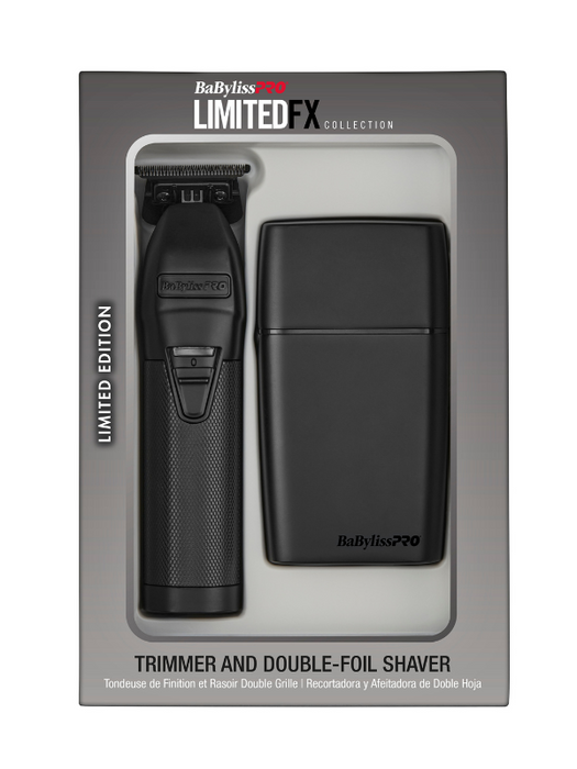 BaBylissPRO LimitedFX Matte Black Trimmer and Double-Foil Shaver Combo Packaging