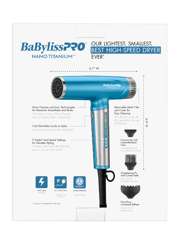 Retailer BaBylissPRO Nano Titanium Lightweight Ionic Hair Dryers, Blue