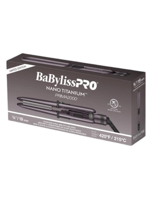 BabylissPRO Nano Titanium Mini Prima 2000 Hair Straightener Travel Styling box