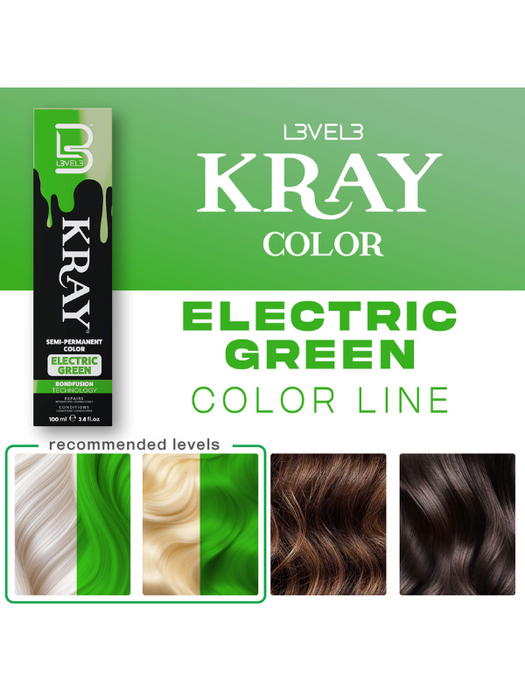 Color line for L3vel3 Kray Electric Green Semi Permanent Hair Color 