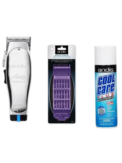 andis master clipper dual magnet small 5 comb set with cool care plus