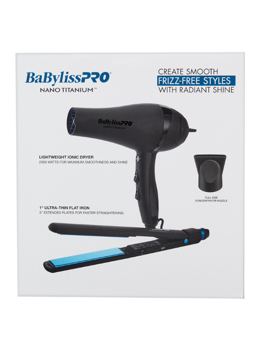 BaBylissPRO Nano Titanium Ionic Hair Dryer & 1" Flat Iron | Lightweight Styling