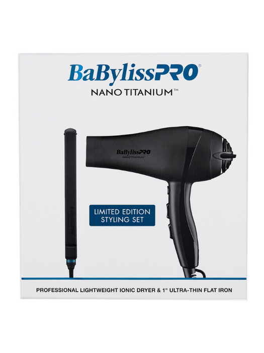 BaBylissPRO Nano Titanium Ionic Hair Dryer & 1" Flat Iron | Lightweight Styling