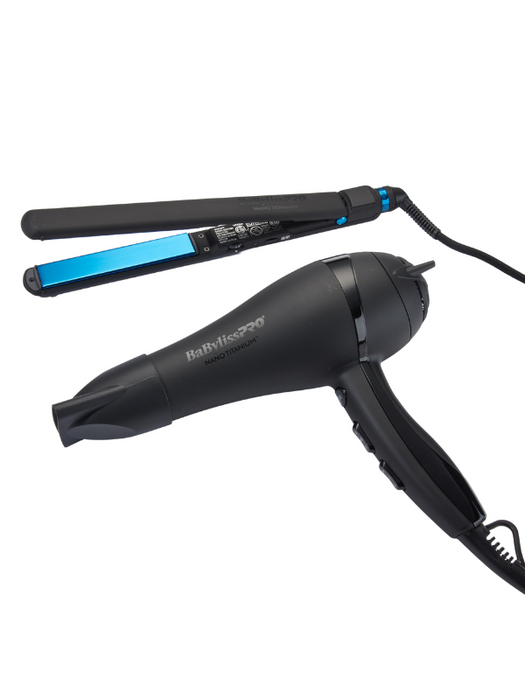 BaBylissPRO Nano Titanium Ionic Hair Dryer & 1" Flat Iron | Lightweight Styling